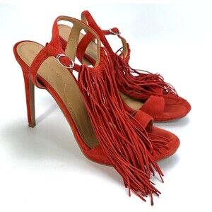 Kendall + Kylie Aries Tassel Sandal Bright Red Heels Suede Soft Feel Size 6 - 6M